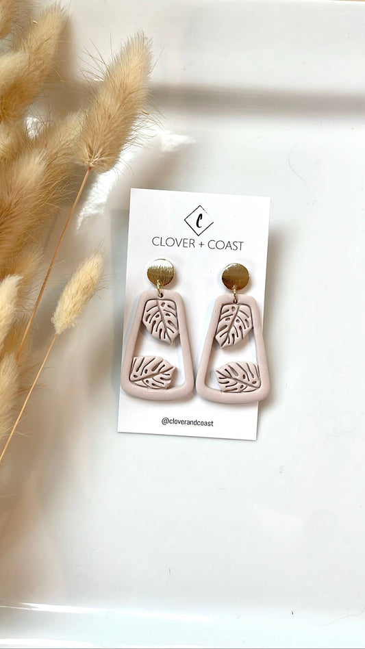 Framed Monstera Polymer Clay Dangle Earrings