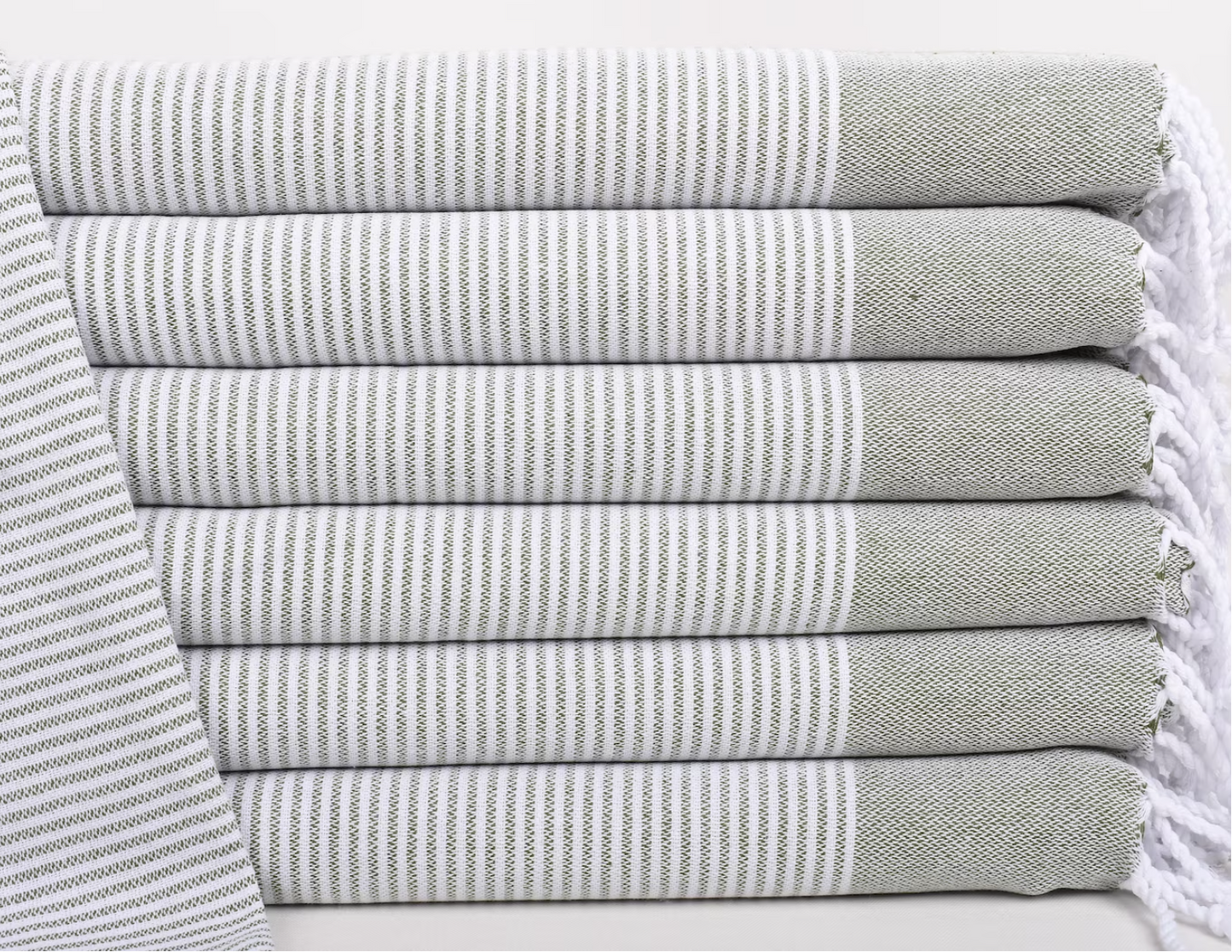 Khaki Green Stripe Turkish Hand Towel