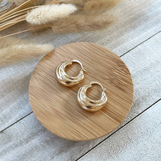 Gold Plated Ripple Hoops Earrings