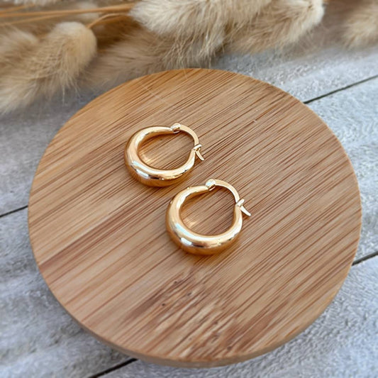 Gold Plated Round Chunky Hoop Earrings